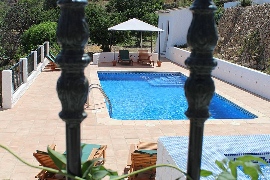 Private gated pool and jacuzzi with views to Bedar and the Siera Cabrera